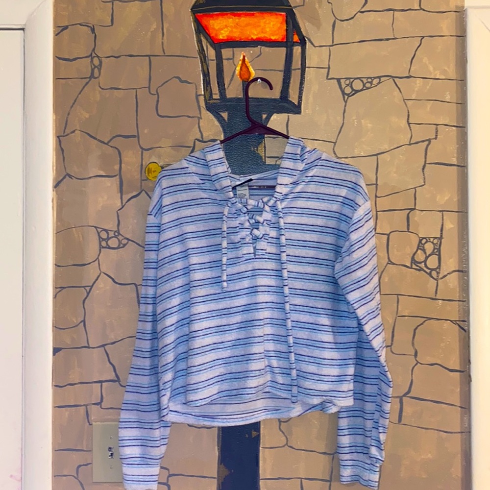 Crop hoodie Shirt with Blue Stripes